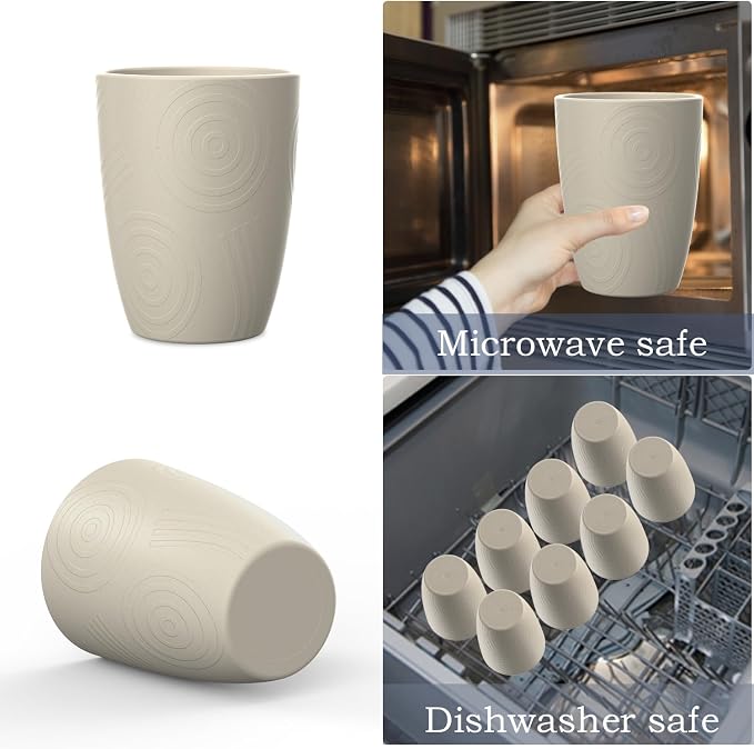 Wrova Wheat Straw Cups 8 PCS Good Alternative to Plastic Reusable Cups 12 oz Unbreakable Drinking Cup Reusable Dishwasher Safe Water Plastic Glasses (Beige)