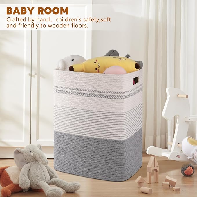80L Large Cotton Rope Laundry Basket for Bedroom & Laundry Room, Tall Clothes Hamper with Sturdy Handles, Neutral Storage Bin Capable of Holding Blankets and Toys