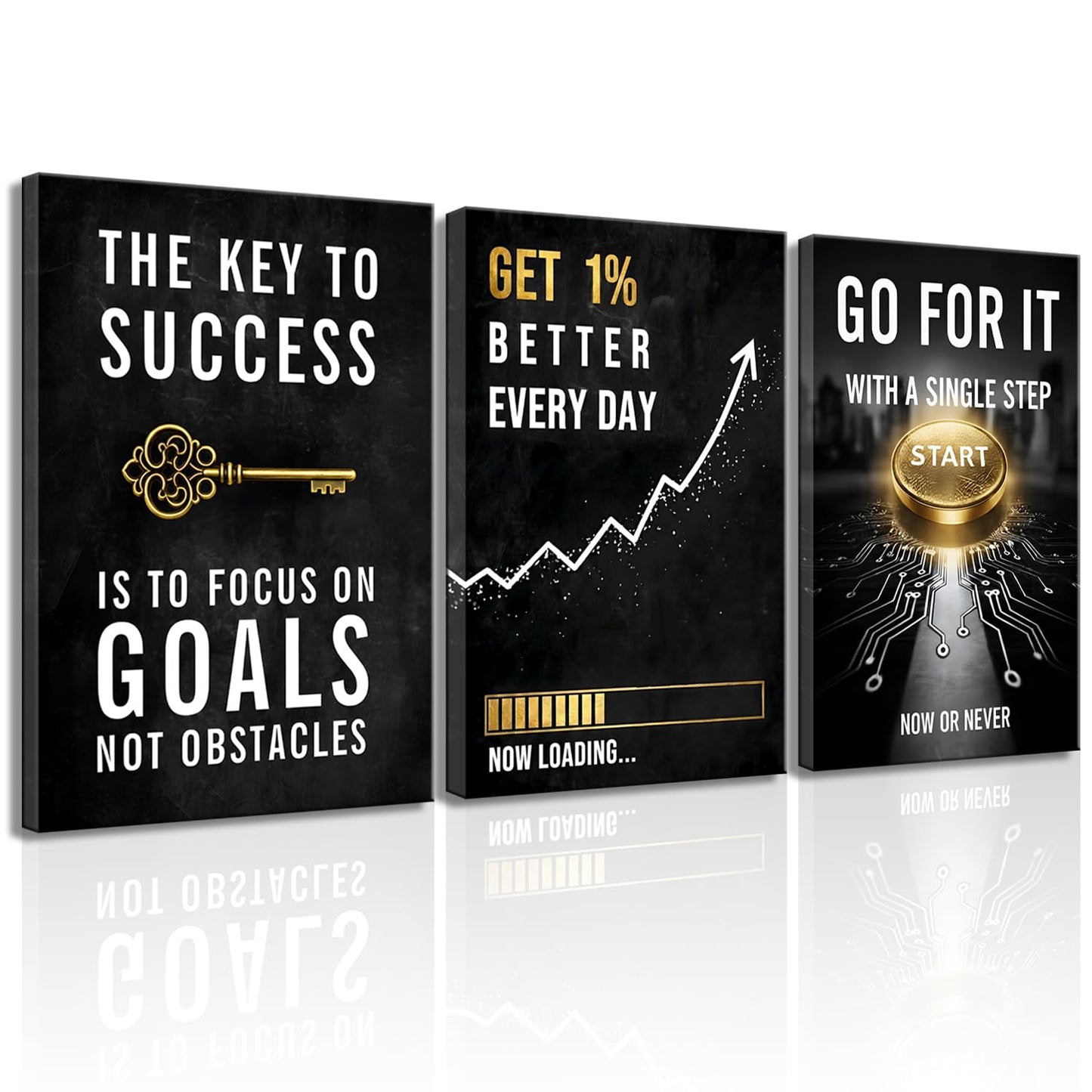 Motivational Office Wall Decor Get 1% Better Every Day Black and White Inspirational Wall Art, 3 Piece Focus on Goals Not Obstacles Quotes, Framed Modern Office Decor for Bedroom, Classroom, Entrepreneurs, Men & Boys
