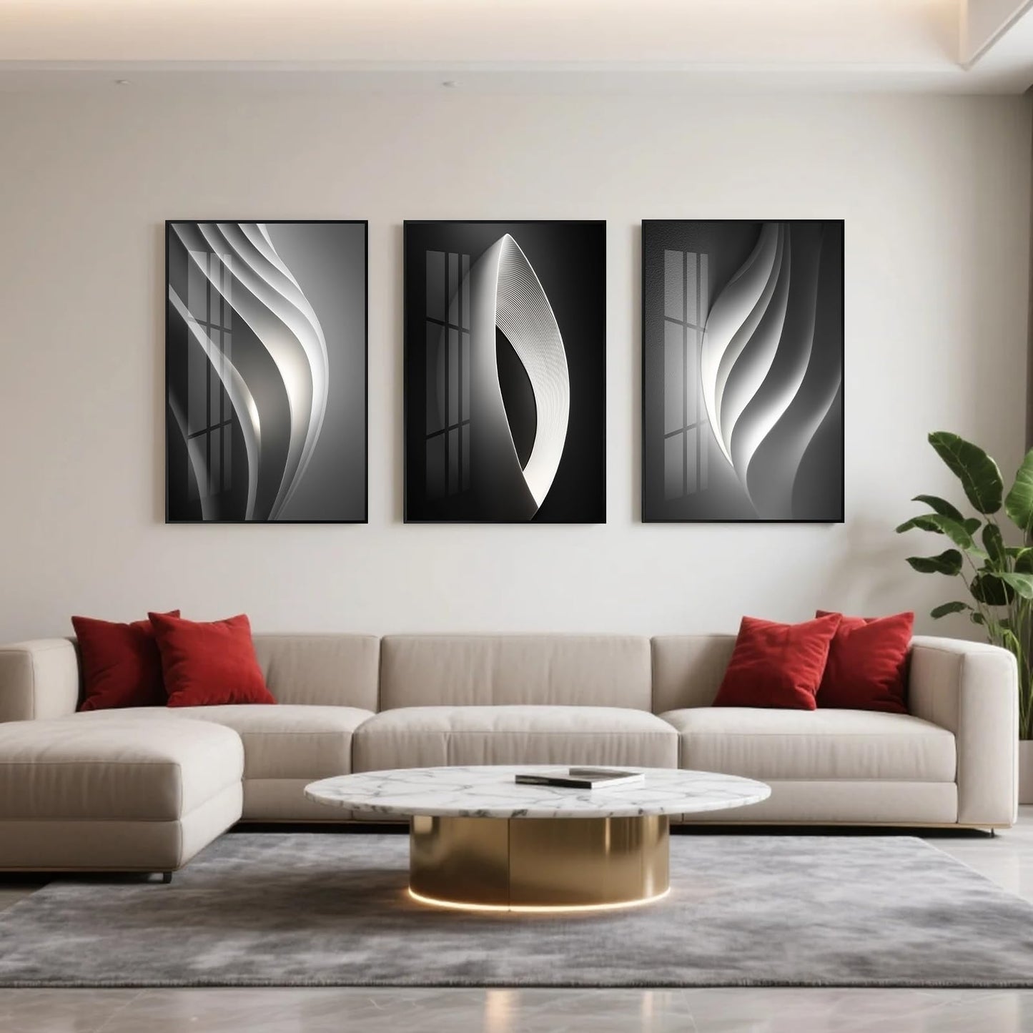 Altimpo Large Frame Modern Abstarct Wall Art for Living Room, Minimalist Bright Style 3 Piece Canvas wall art painting, Grey Melody Wall Art for Bedroom, Home, Hotel, Office 16x24IN