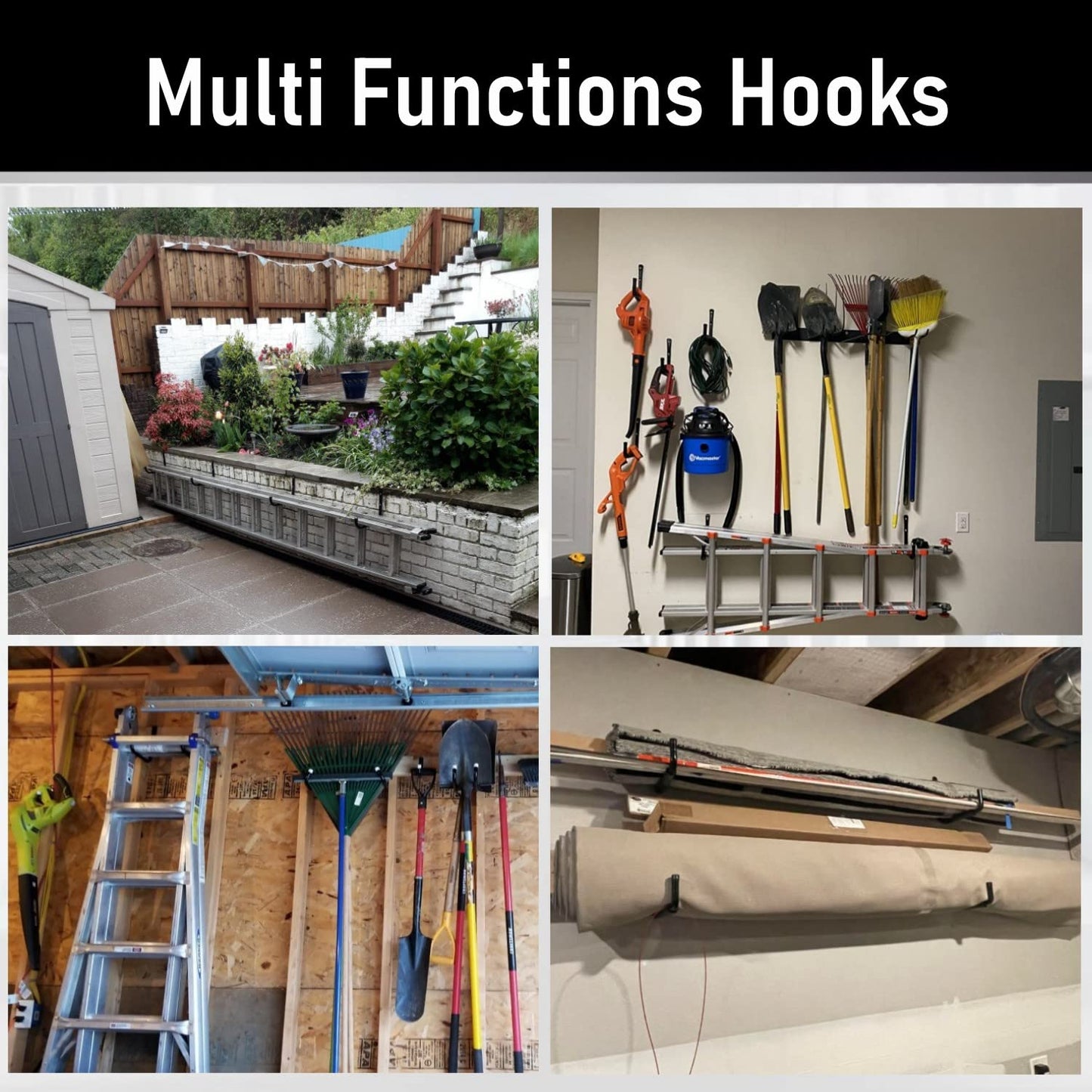 Whrsinlor Heavy Duty Steel Garage Storage Hooks, 9.5Inches Jumbo Arm Ladders Utility Rack, Wall Mounted Hanger Organizer for Tools, Bikes, Jeep Door