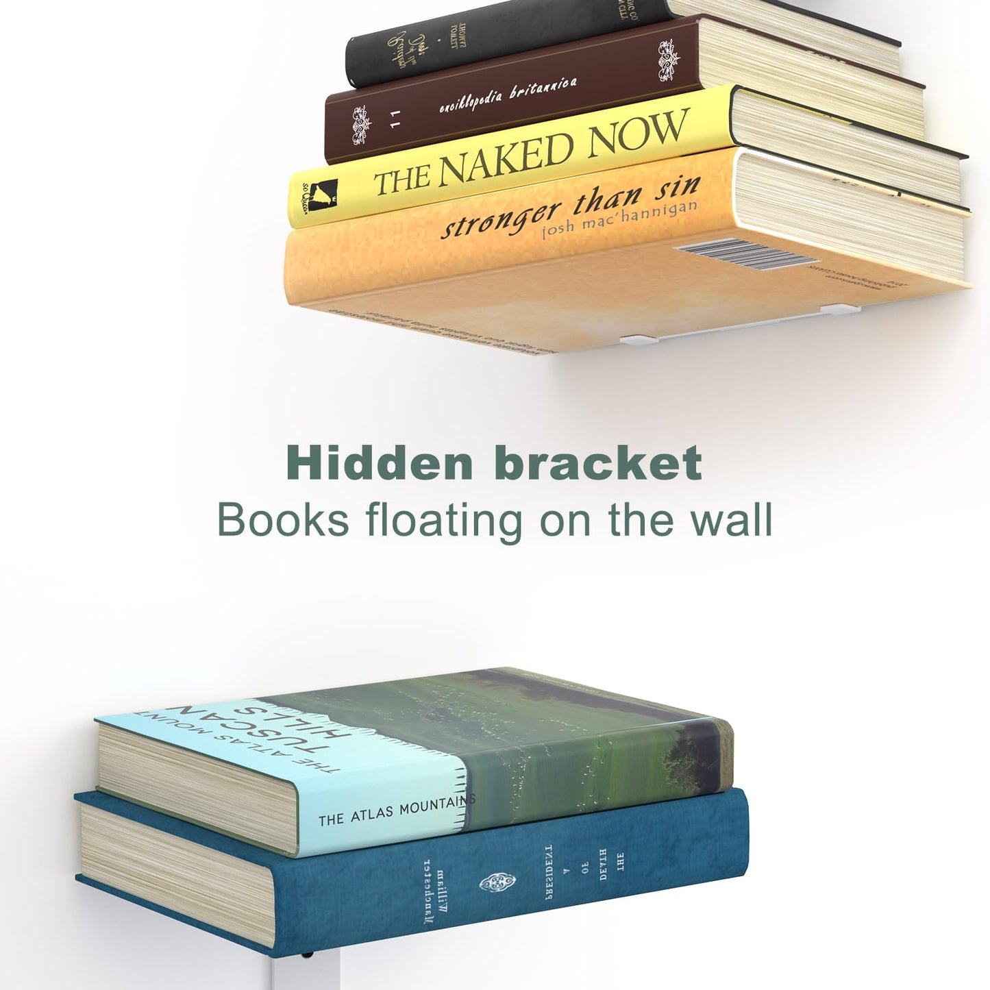 Mefirt Invisible Floating Bookshelves for Wall, 8 Tier Vertical Spine Book Tower, Heavy Duty Floating Book Shelves Metal Book Organizers for Home Office, 4 Pack(White)