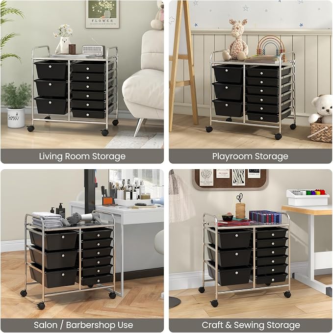 Giantex 9 Drawers Rolling Cart, Classroom Organizers, Storage Cart with Wheels, for Teacher Office Home School Supplies Tool Craft Art Paper, Black
