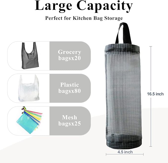 TOGETRUE Plastic Bag Holder, Mesh Grocery Bag Holder Hanging Storage Bag Dispenser (Dark Grey 2 Packs)