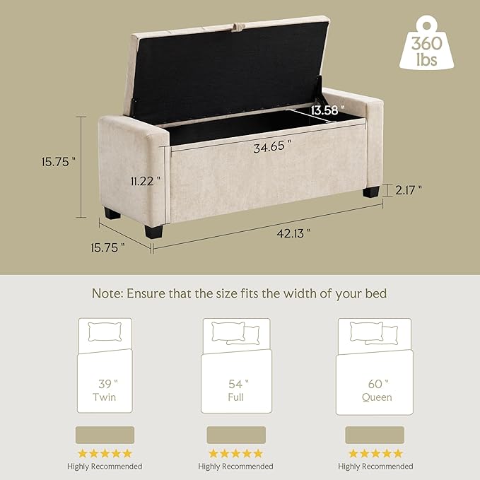 GRAINELL Storage Ottoman Bench, Upholstered Tufted Bedroom Bench with Storage, End of Bed Storage Bench for Living Room & Entryway, 350 lb Capacity, Linen Beige