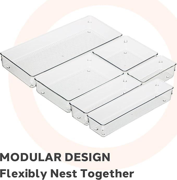 Oggi Clear Drawer Organizer - 6" X 6"- Ideal for Organizing Kitchen Drawers, Office, Desk, Silverware, Kitchen Utensils, Cosmetics and Bathrooms (Pack of 2)