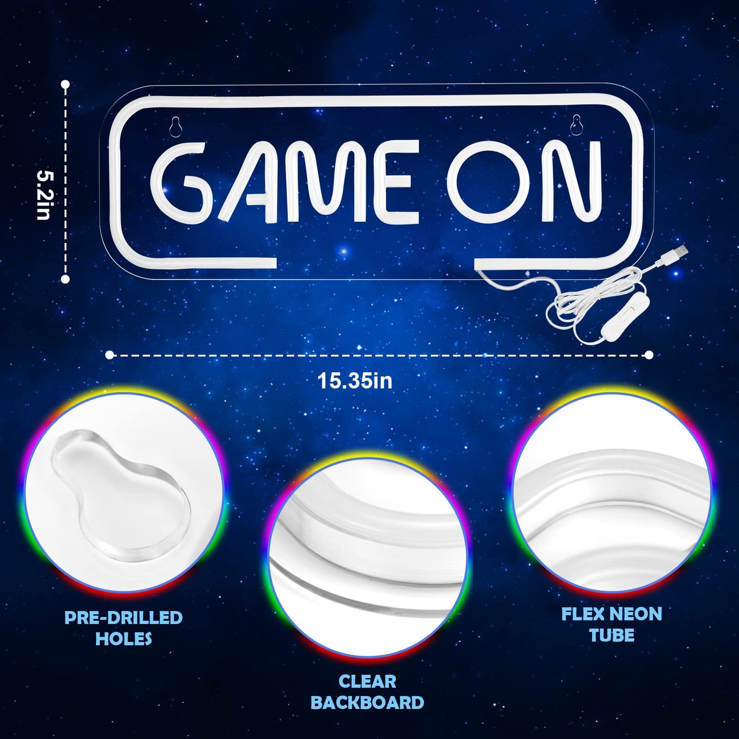 Kavaas Gaming Neon Sign, Game On Neon Sign for Game Room Decor - LED Game Neon Sign for Teen Boy Room Decor, Gamer Wall Decor - Best Gamer Gifts for Boys, Kids (Blue)
