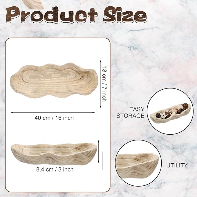 Nuogo 1 Pack 16 Inch Wavy Live Edge Dough Bowl Large Size Wood Rustic Dough Bowl Decorative for DIY Farmhouse Home Supplies Kitchen Decoration(Light Color)