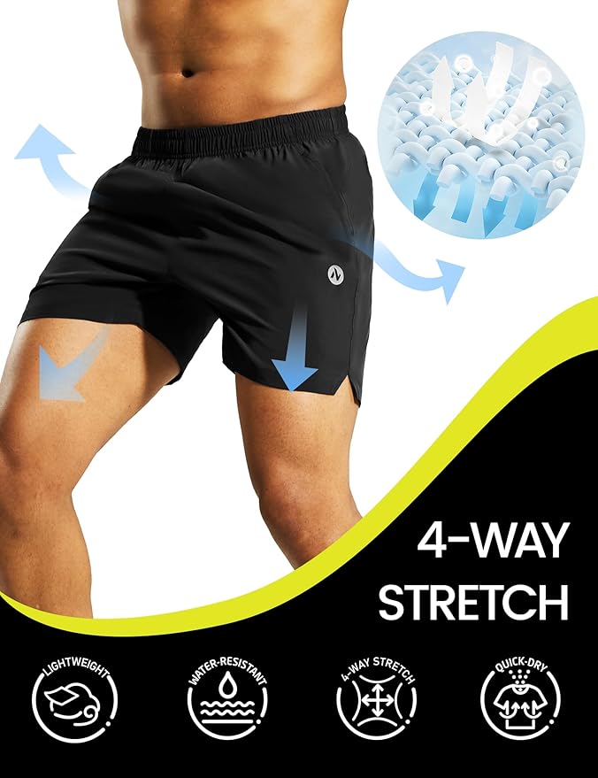 Nepest Men's 5?™â€?Athletic Running Shorts with Pockets, Lightweight Quick Dry Gym Workout Training No Liner Shorts