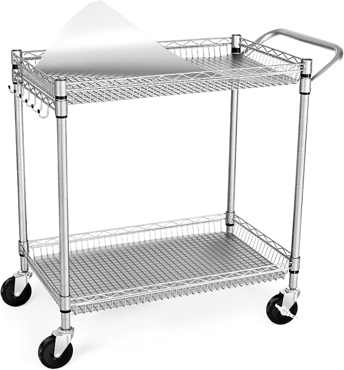 WDT Heavy Duty 2 Tier Rolling Cart, NSF Listed, 660Lbs Capacity, Commercial Grade Metal, 35.63"x18.1"x33.93"