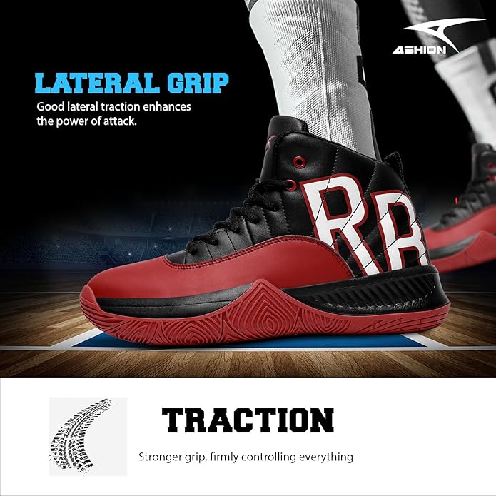 ASHION Mens Basketball Shoes High Top Streetball Lightweight Outdoor Sneakers Cushioning Shoes for Sport Athletic Fitness
