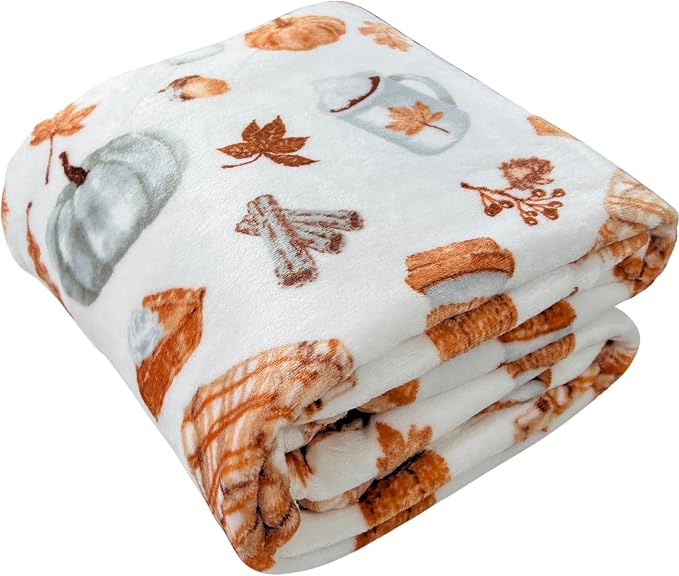 Fall Throw Blanket Soft Fleece: Pumpkin Spice and Everything Nice with Books Wraps Coffees Lattes Pumpkins Pies Oversized 70" inches x 50" inches