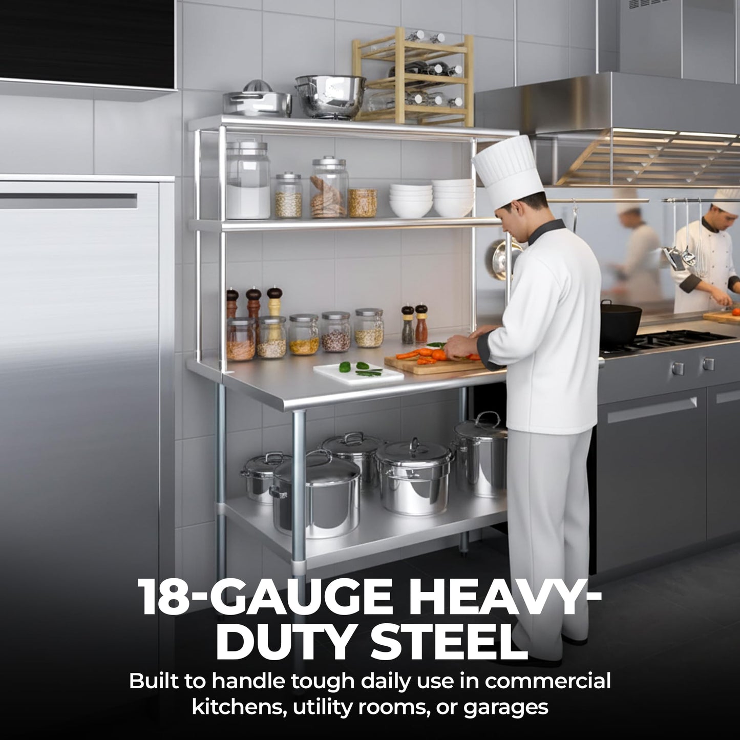 KPS Stainless Steel 2-Tier Overshelf – 14" x 48" NSF Certified Adjustable Double Shelf for Commercial Kitchen Prep Tables
