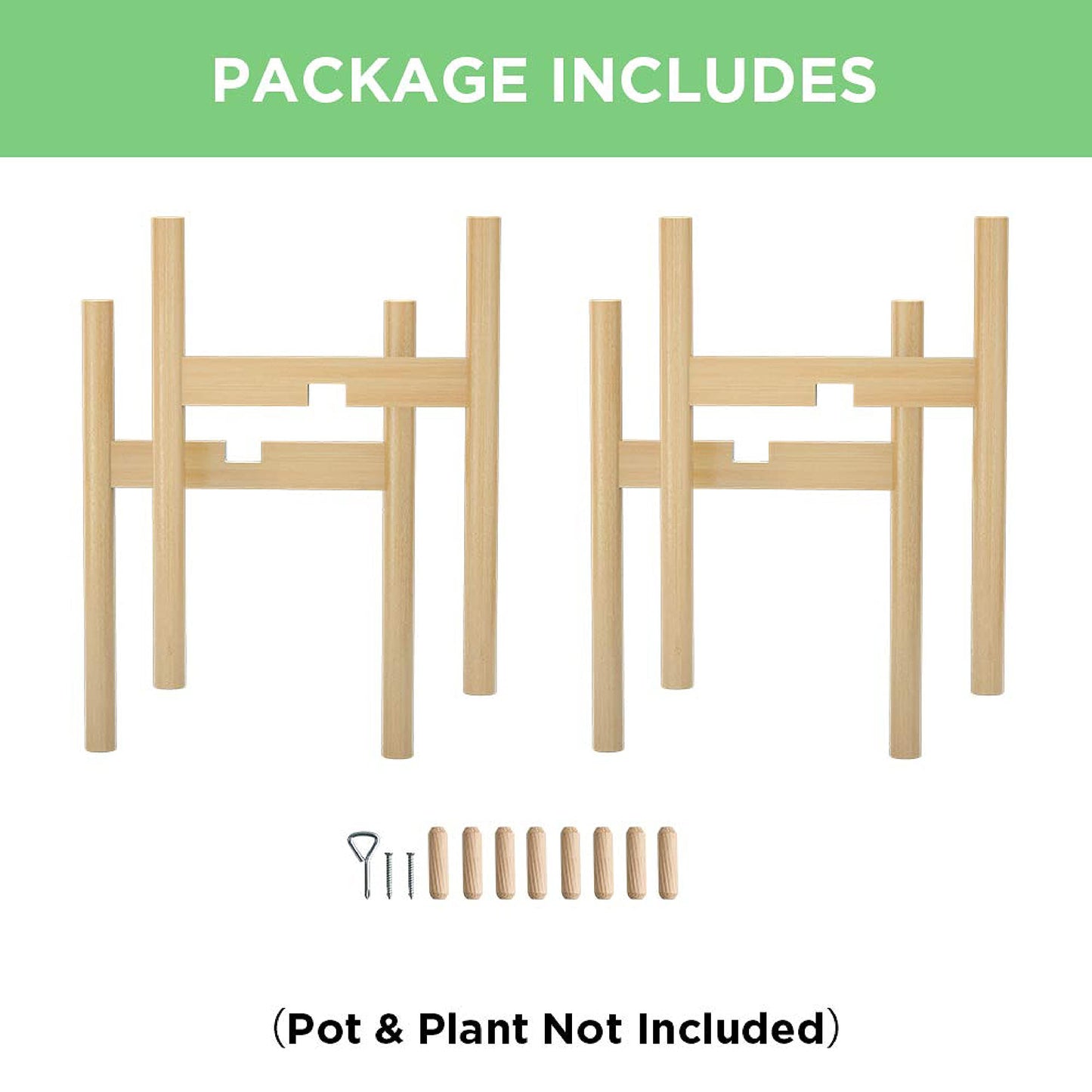 MUDEELA 2 Pack Indoor Plant Stands, 2 Tier Tall Plant Stand 30 inches, Mid Century Bamboo Plant Stand, Adjustable Width 8 - 12 inches, Fits Pot Size of 8 9 10 11 12 inches Pot & Plant Not Included, Natural