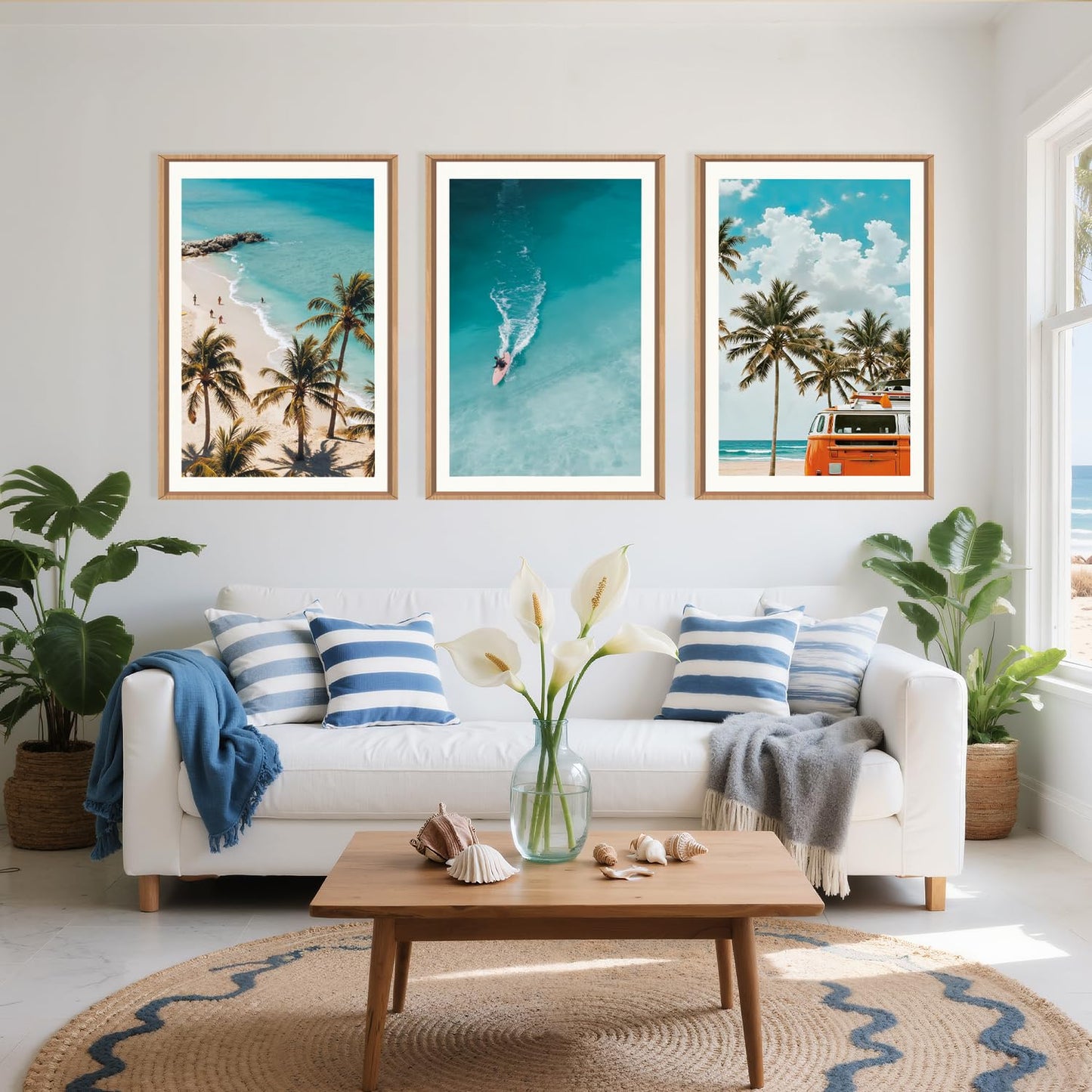 LHIUEM Large Nature Surfboard Beach Framed Canvas Wall Art,Summer Ocean Surfing Wall Decor,Palm Trees Wall Painting,Modern Picture Artwork for Living Room,Bedroom,Dining Room,Office -16"x24"x3