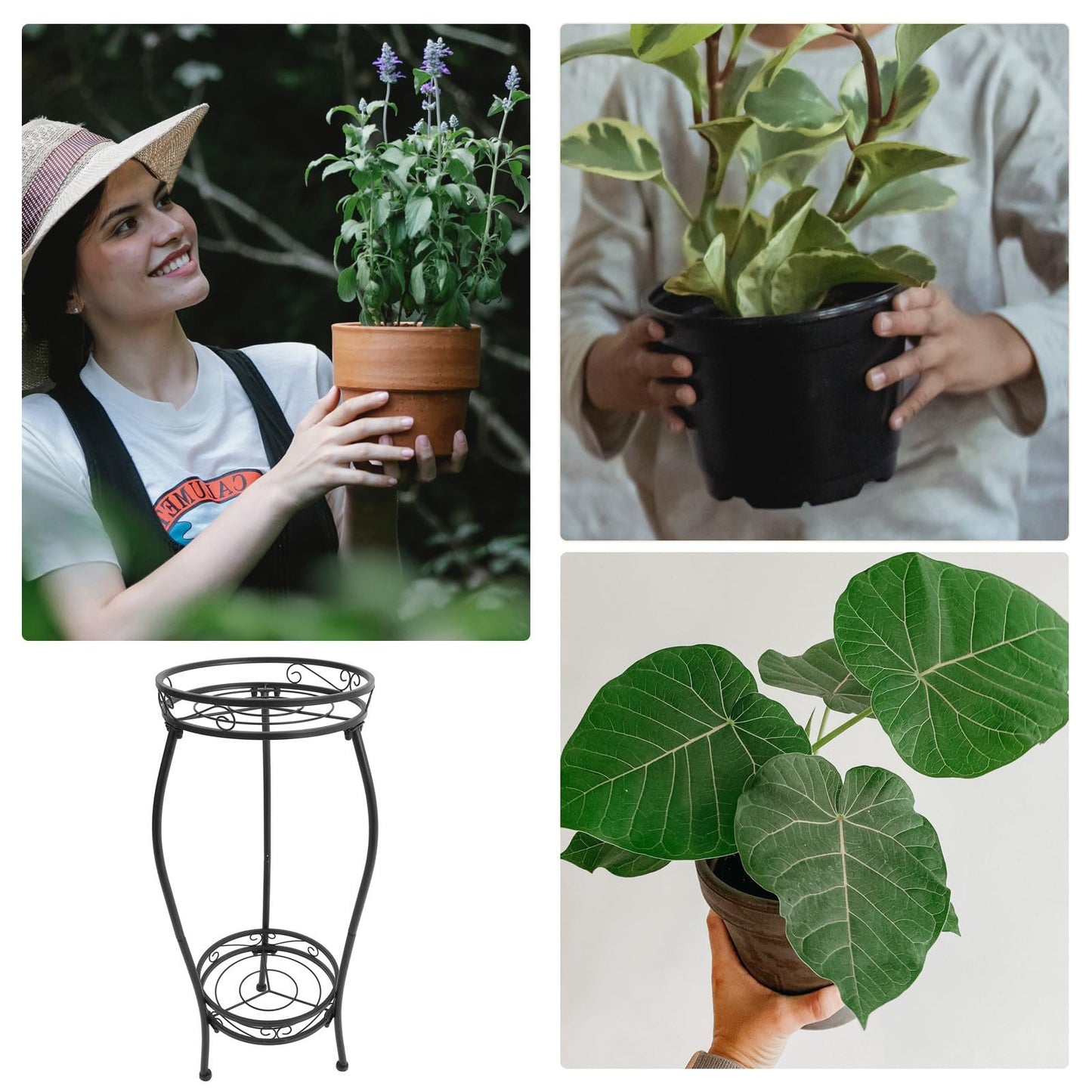 BESTonZON Iron Plant Stand Flower Pot Stool Multi-Layer Rack 30X30X68Cm for Balcony Living Room Corner, Detachable Floor-Standing Holder Suitable for Small and Large Indoor Outdoor Plants