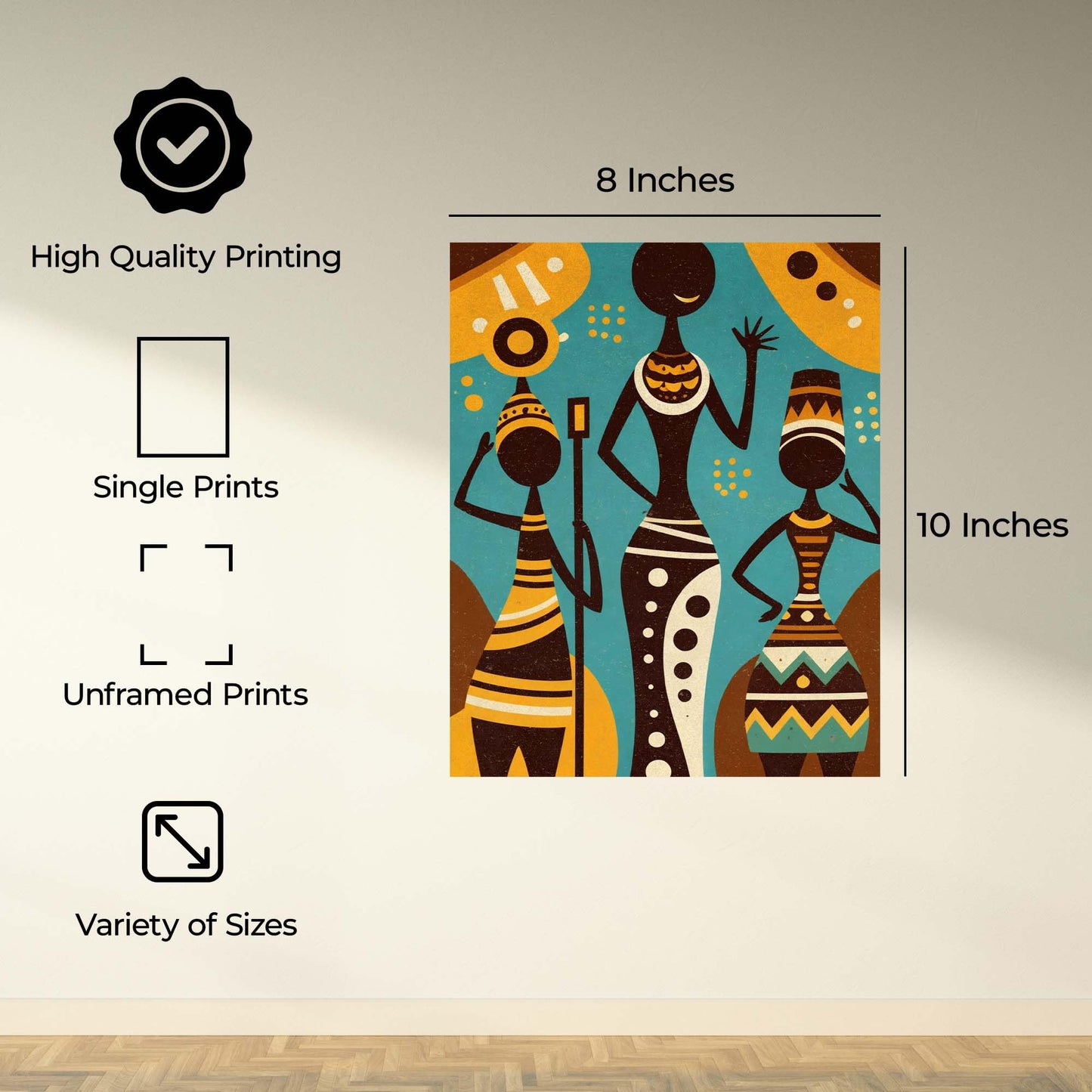 ALPINE INK CO. African Tribal Figures Glossy Poster - Modern Cultural Silhouette Artwork - Bold Geometric Pattern Design - Living Room Wall Decor - 8x10 Unframed Glossy Print
