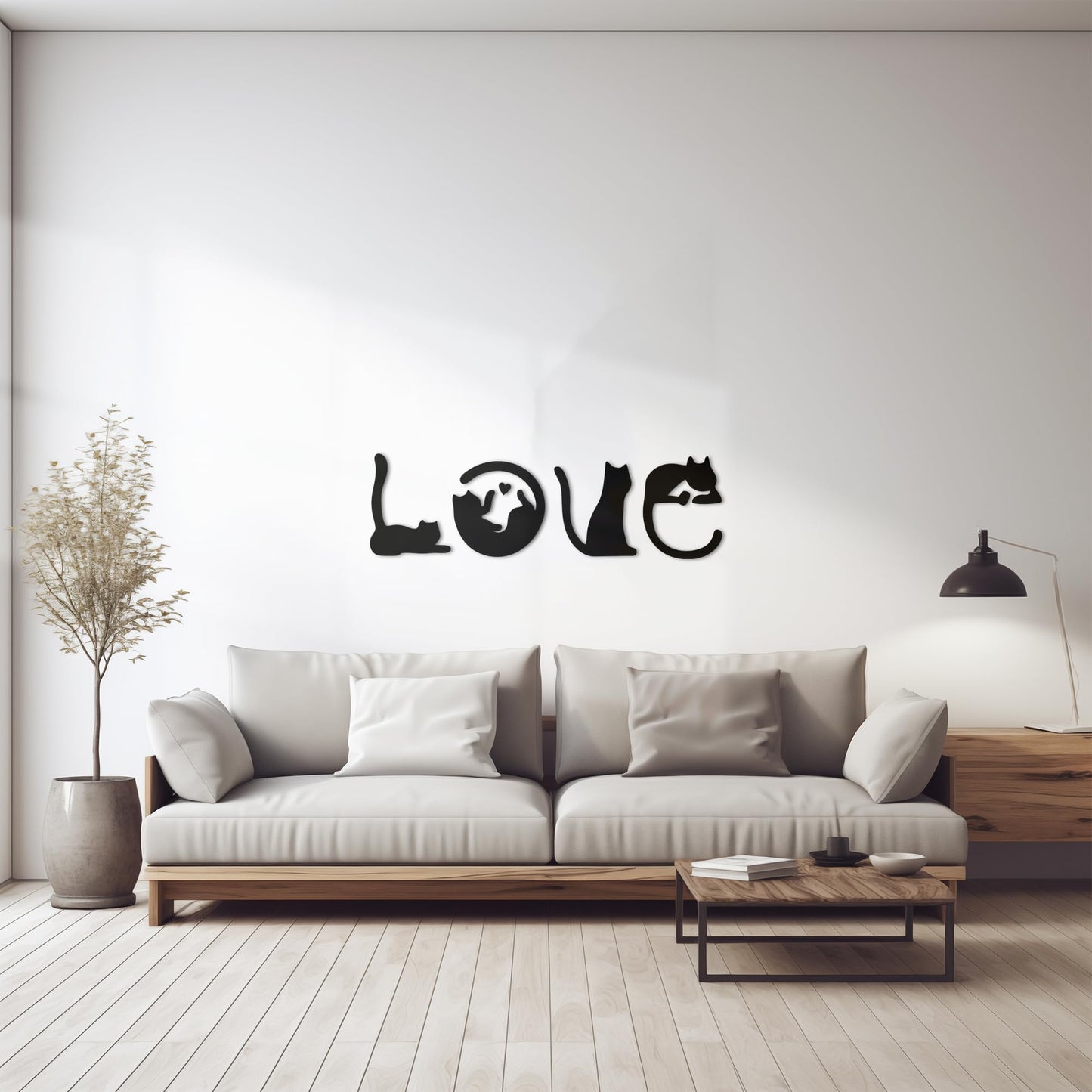Black Cat Wall Decor Set of 4-11x40 Inch Cats Spell LOVE Wall Art - Engineered Wood Cat Silhouette Decor for Living Room Bedroom Kitchen - Cat Lover Housewarming Birthday Gift