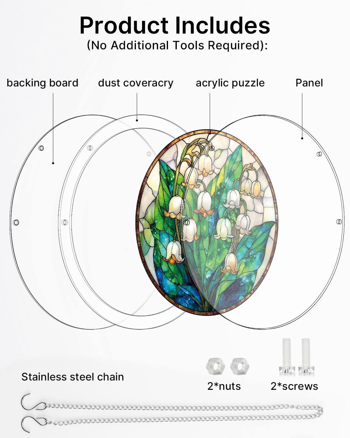 KaayeeWood 83 Pieces Acrylic Suncatcher Puzzle, Unique Secret Lily Valley Acrylic Sun Catcher Puzzle Kit for Doors Garden and Window Hanging, DIY Suncatcher Kits for Adults, 7.4 in