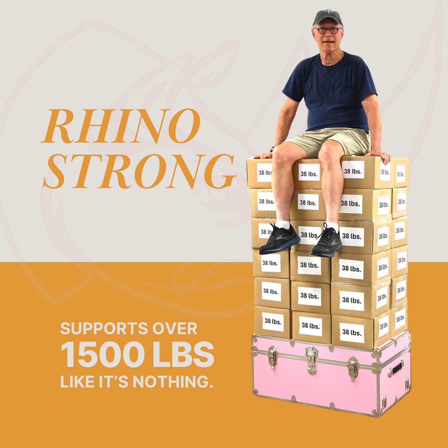 Rhino Trunk & Case Classic XXL Home Storage & College Trunk With Wheels - 36”x18”x18”, Seats 1500+ lbs, Soft-Close Lid. USA Made Secure Dorm Furniture, Organization, Steamer Style Blanket Chest