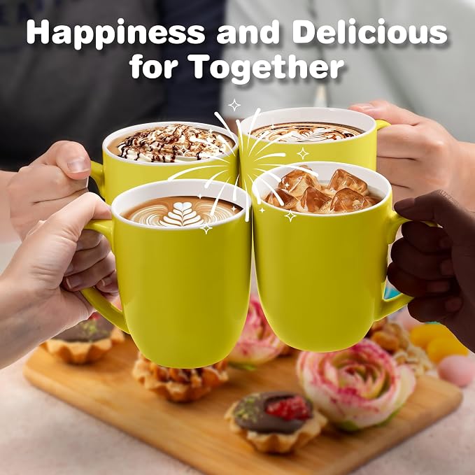 Urbanstrive 16 oz Large Coffee Mug with Handle Tea Cup Novelty Coffee Cup Idea Gift for Men Women Office Work (Yellow)