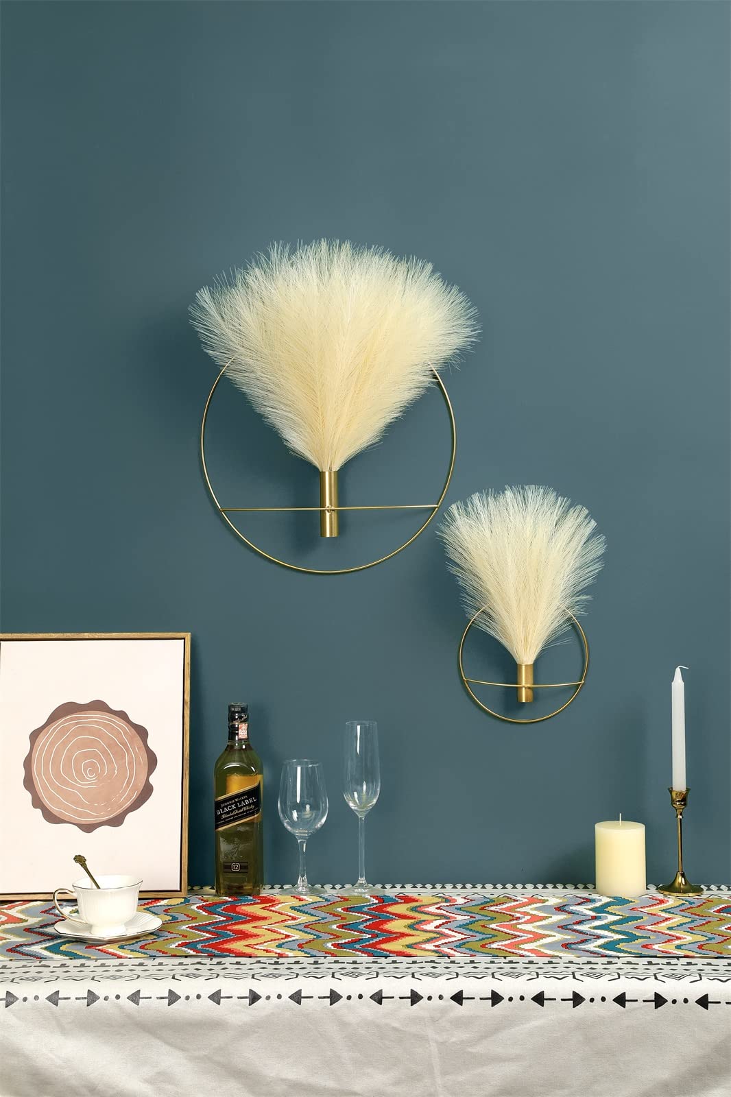 Pretty Jolly Boho Wall Decor, Wall-Mounted Metal Wall Decor, Hanging Artificial Pampas Display, Wall Art Living Room, Bedroom, Bathroom, Dining room, Plant Wall Decor 2 Pack Gold