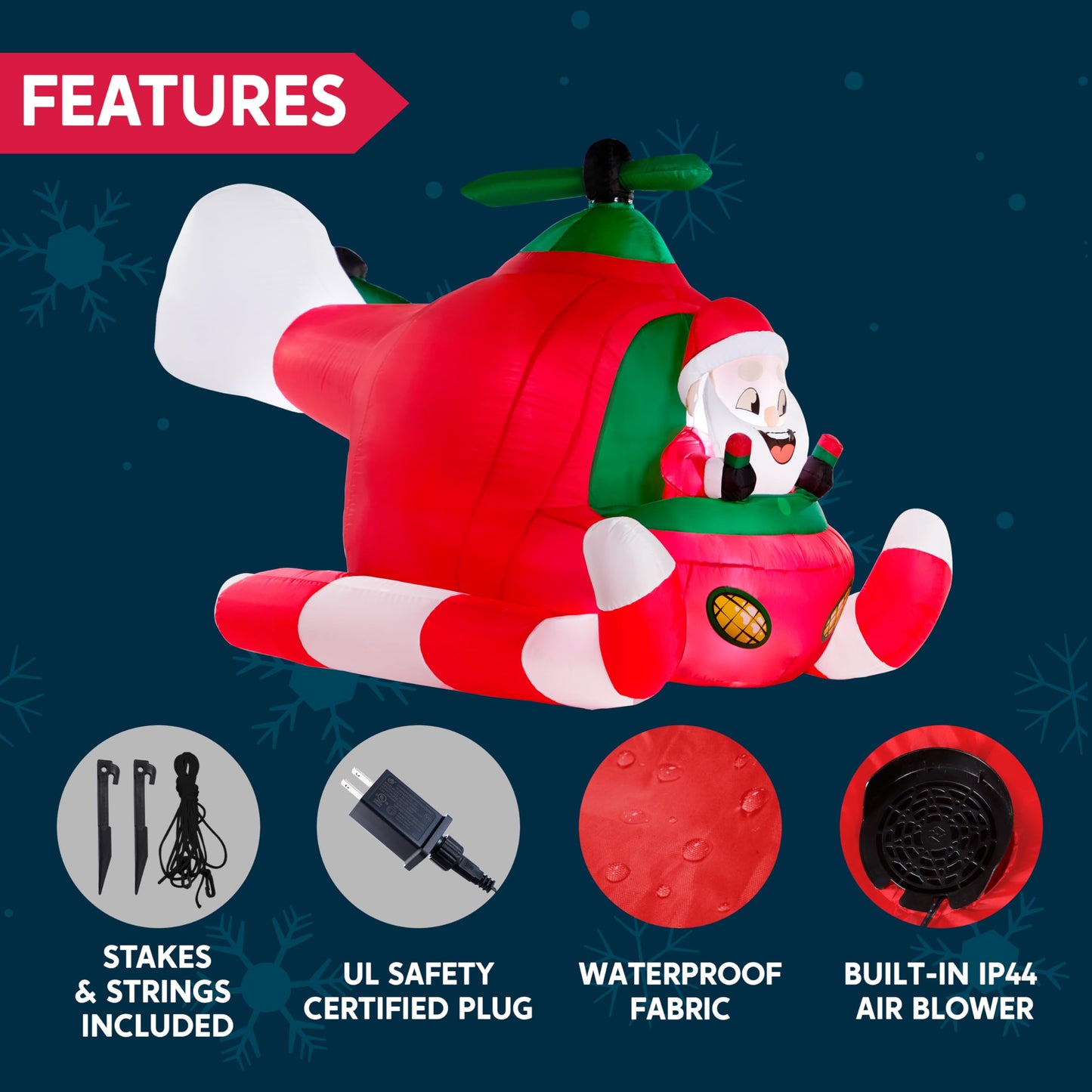 JOIEDOMI 7 FT Long Christmas Inflatable Santa Elf on Animated Helicopter, Blow Up Santa Inflatable on Flying Airplane with Rotating Propeller Yard Decor with LED for Xmas Party Garden Lawn Decor