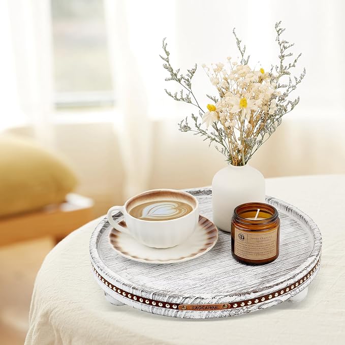 Decor Decorative Round Tray 11.81in for Home Decor for Coffee Table Farmhouse Kitchen Table Living Room Bathroom Centerpiece Tray Decor