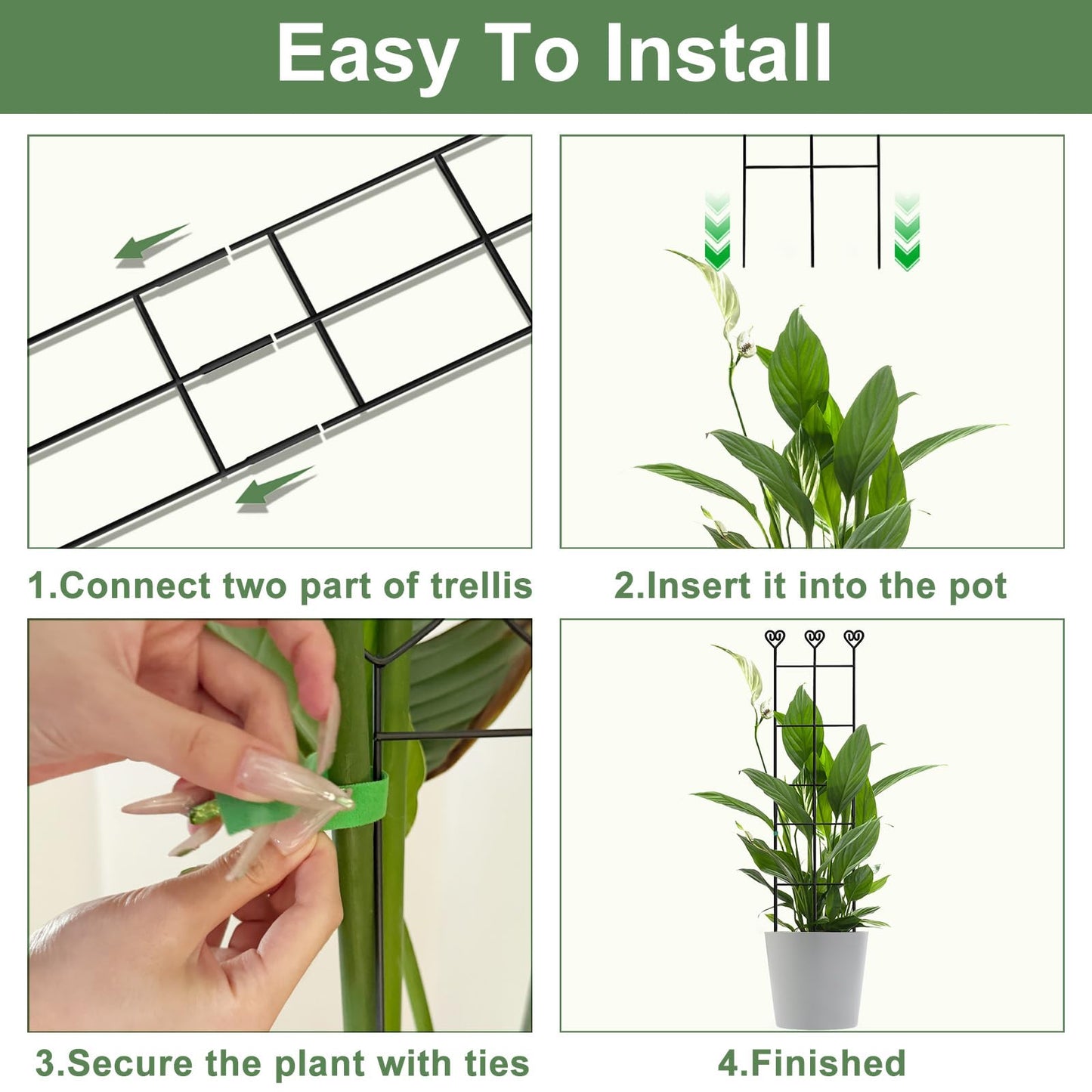 Xeeol 32in Large Indoor Plant Trellis for Climbing Plants, Expandable Metal Garden Trellis for Potted Plants, Tall Plant Supports for Ivy Pothos Hoya Monstera, 2p