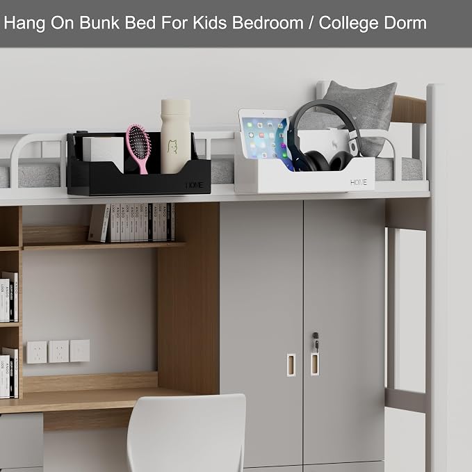 Bedside Caddy Hanging Storage Basket Little Plastic Beside Shelf Hang-on Storage Organizer for Collage Dorm Bunk Bed,Changing Table - Bedroom Essentials for Phone,Mini Speaker,Tissues (Black)