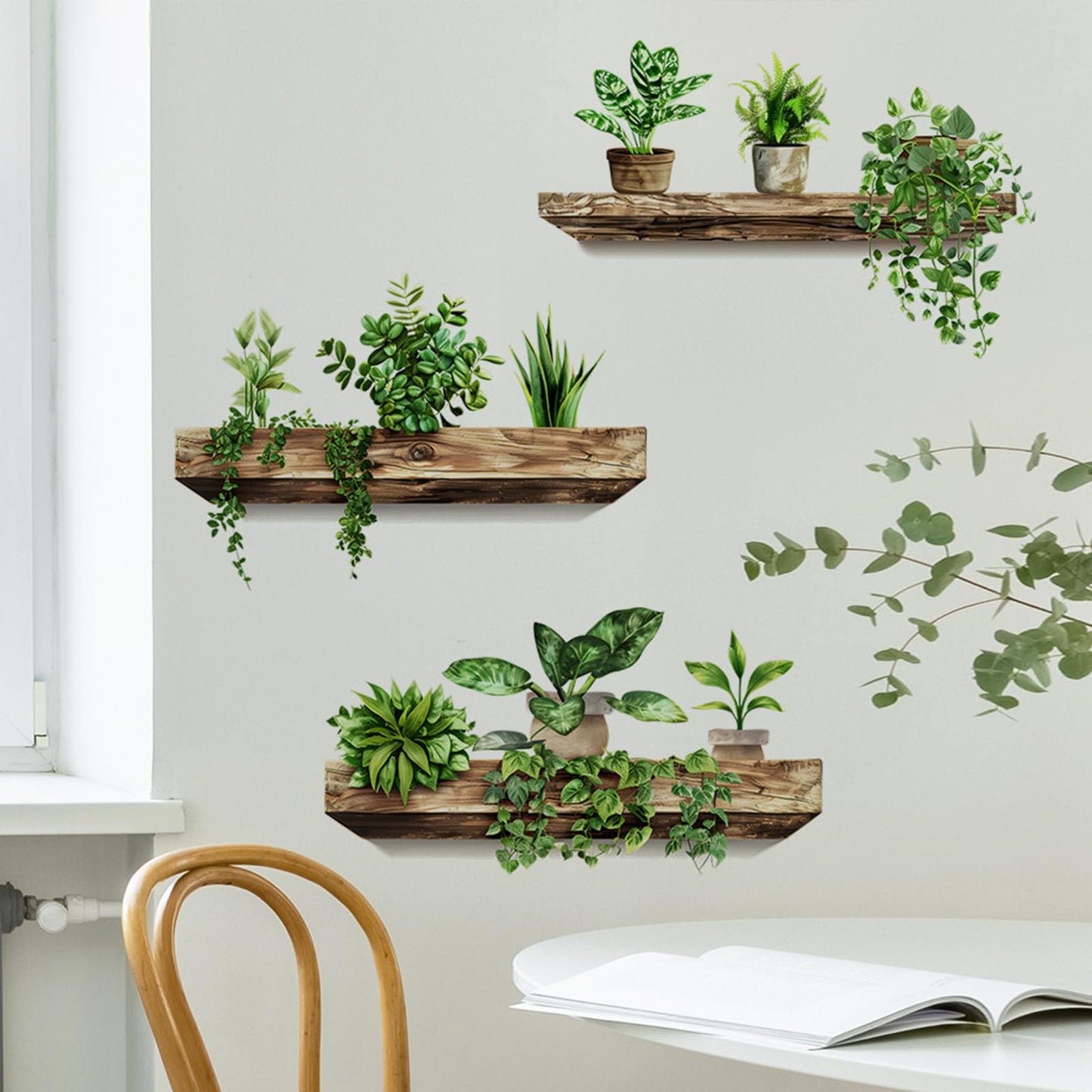 Green Plant Wall Decals 3D Bonsai Tropical Betterfly Wall Sticker Creative Vinyl Peel and Stick Removable Wall Art Decor for Living Room Bedroom Home Office (Green Plant 3)