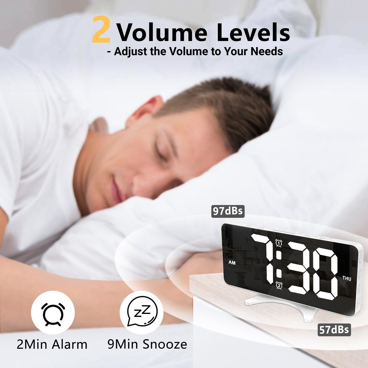 Risop Digital Alarm Clock for Bedroom, Mirror LED Display Bedside Clock with Adjustable Brightness, Dual Alarm & Snooze for Heavy Sleepers, USB Powered Desk Clock for Nightstand, Home & Dorm