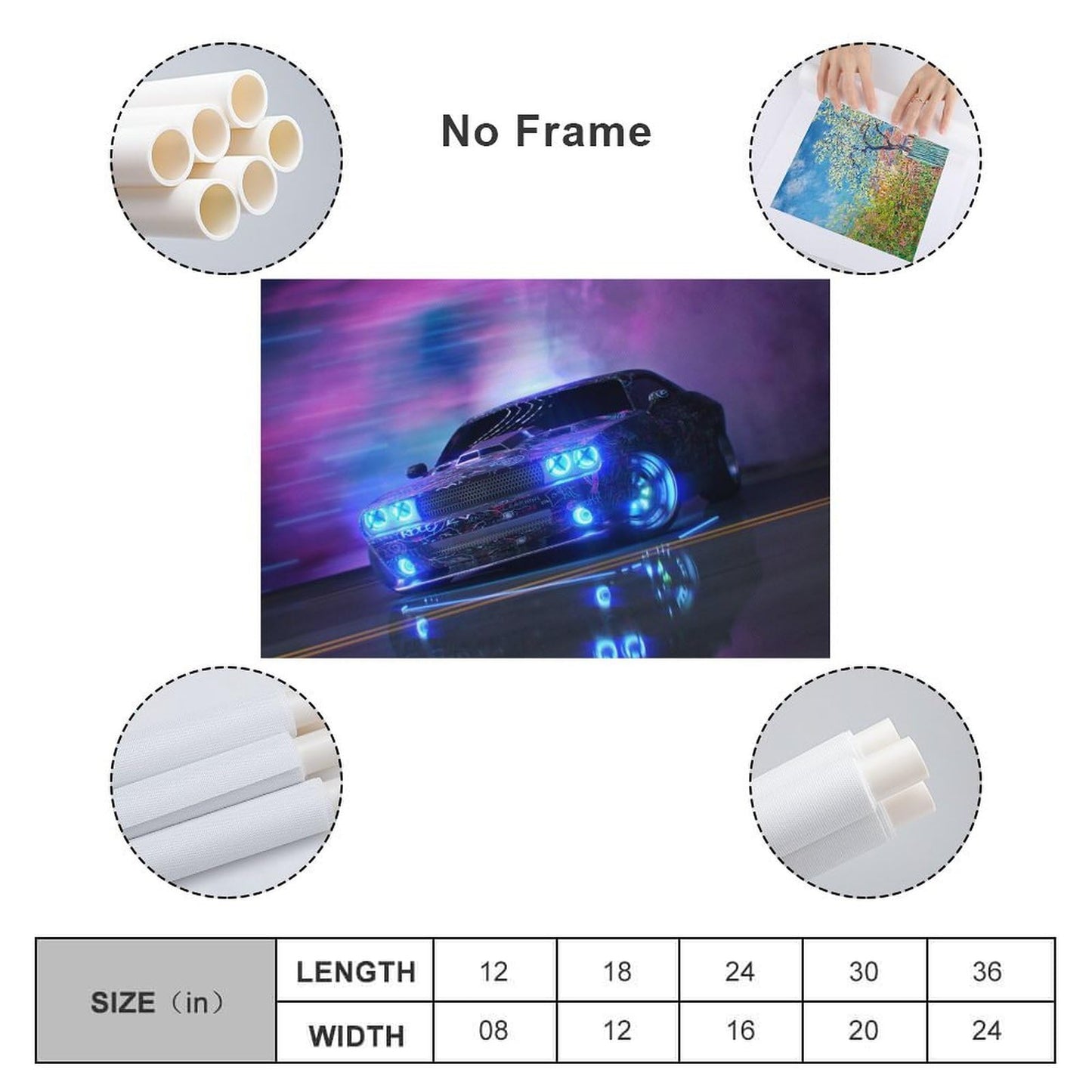 Muscle Car JDM Neon Sport Car Posters for Room Mens Living Room Bedroom Decor Aesthetic Art Prints Car Wall Decor Canvas Art Wall Decor Framed Unframed 12x18inch(30x45cm)