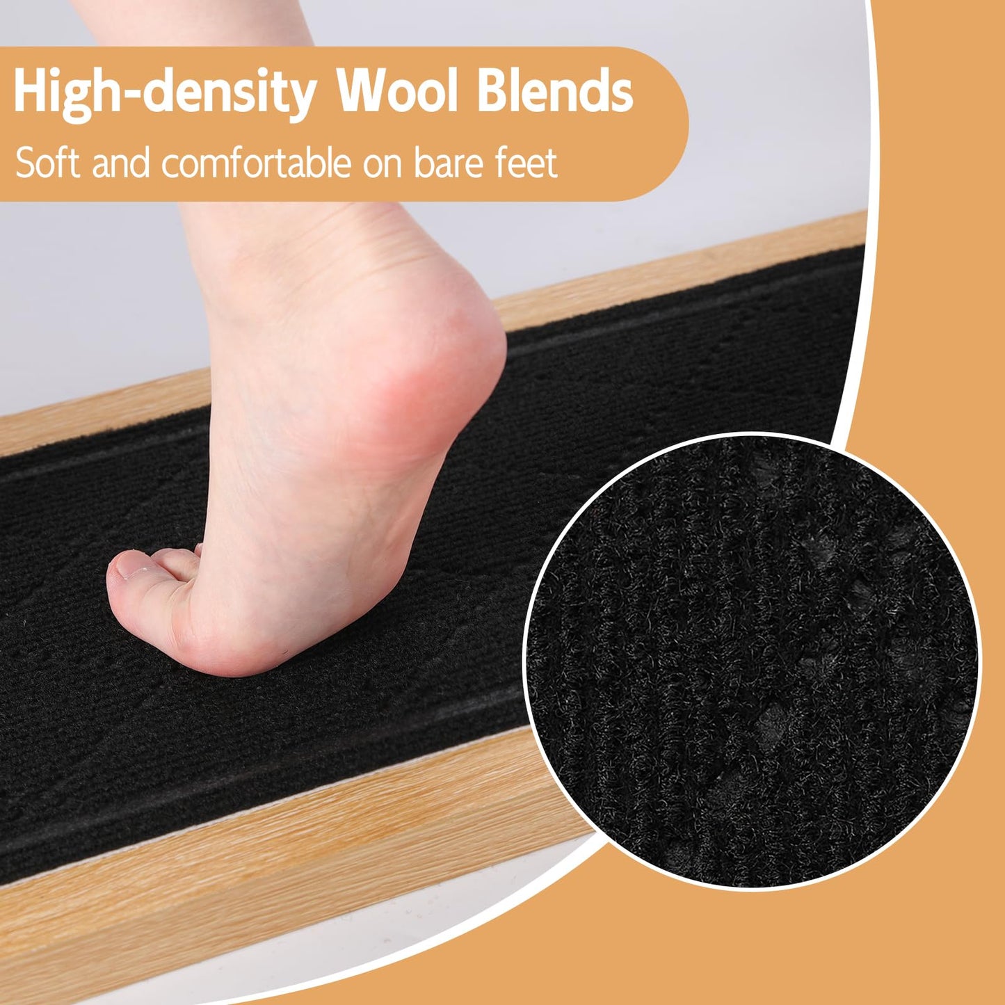 RIOLAND Carpet Stair Treads for Wooden Steps Indoor 9" x 36" Non Slip Stair Treads for Wood Stair with Reusable Adhesive, 15 Pack Peel and Stick Stair Runner for Kids Elders and Dogs, Diamond Black