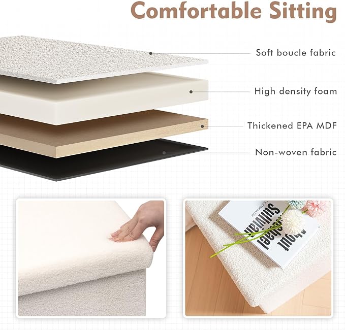 B FSOBEIIALEO Small Storage Ottoman Cube Sherpa Ottomans Foot Rest, Foldable Boucle Ottoman, Faux Teddy Fur, Cream White 15"x15"x15"