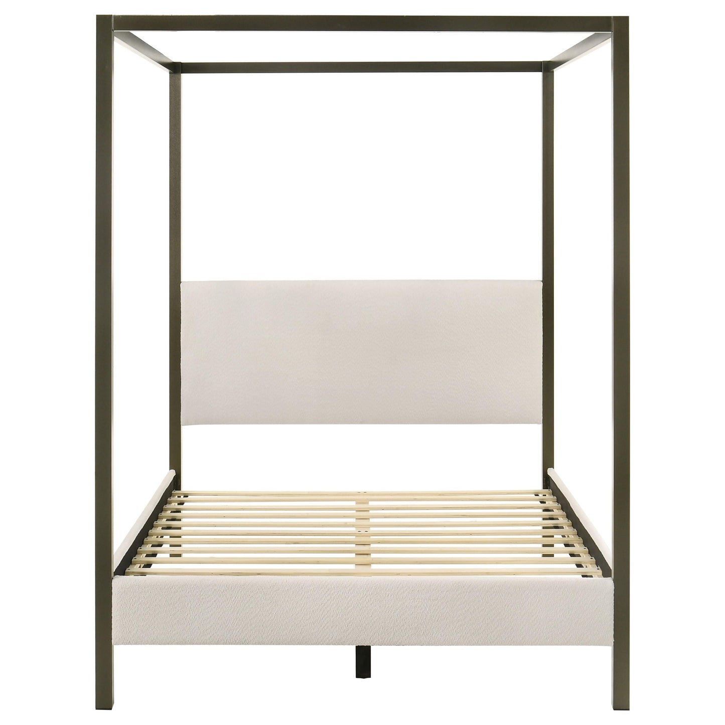 Coaster Home Furnishings - Monroe - Wood - Upholstered Canopy Bed with Four-Post Metal Frame, Padded Headboard and Transitional Style - Bedroom - Queen Size - Vanilla - 300834Q