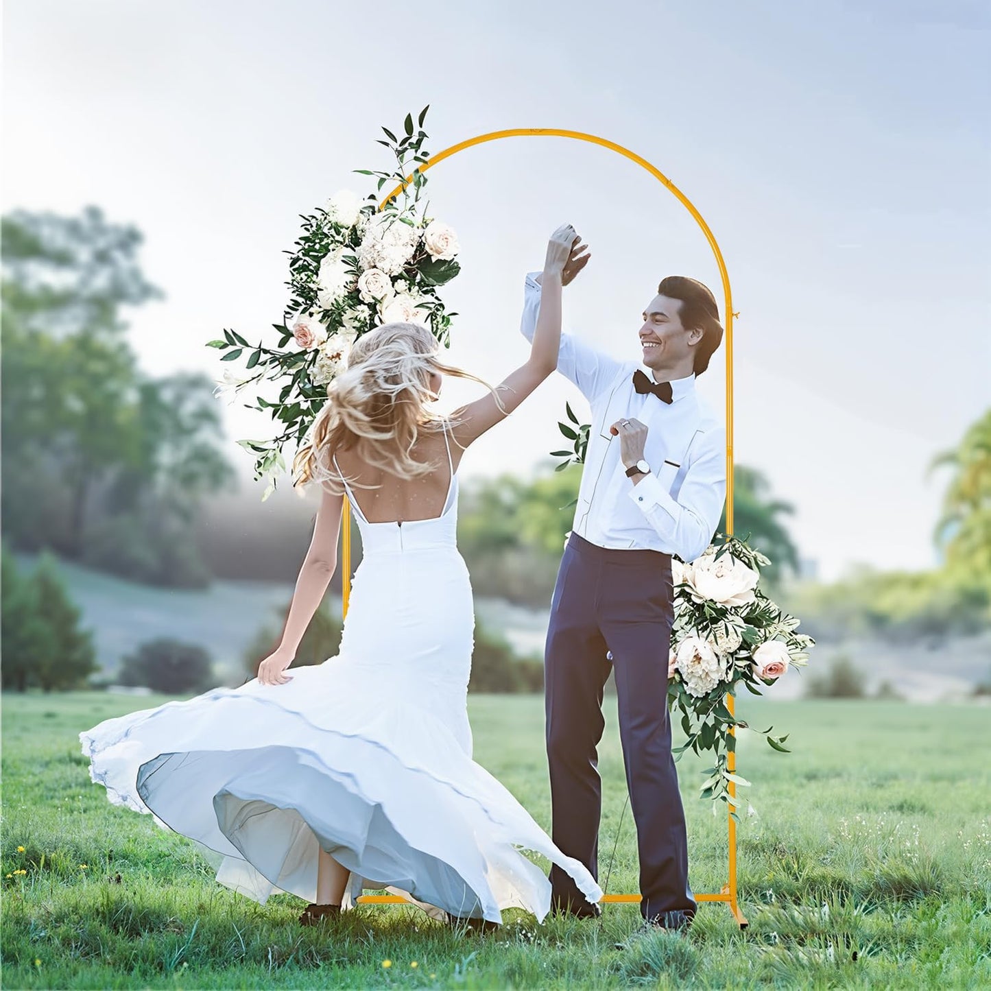 Vincidern 6.6 FT Wedding Arch Backdrop Stand for Parties, Balloon Arch Stand, Wedding Arches for Ceremony, Metal Arch Backdrop Stand for Bridal Baby Showers, Birthday Party Decoration Door Frame Gold