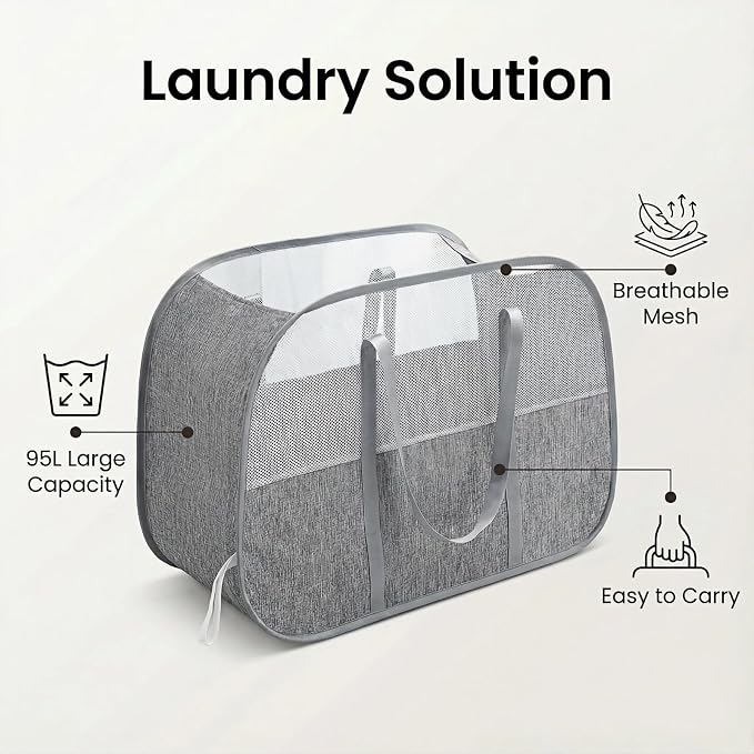 Collapsible Laundry Hamper,95L Large Capacity laundry basket with Handles,Breathable Mesh Design,Sturdy Steel Frame Clothes Hamper,Hampers for Bedroom,Dorm, Bathroom, Home