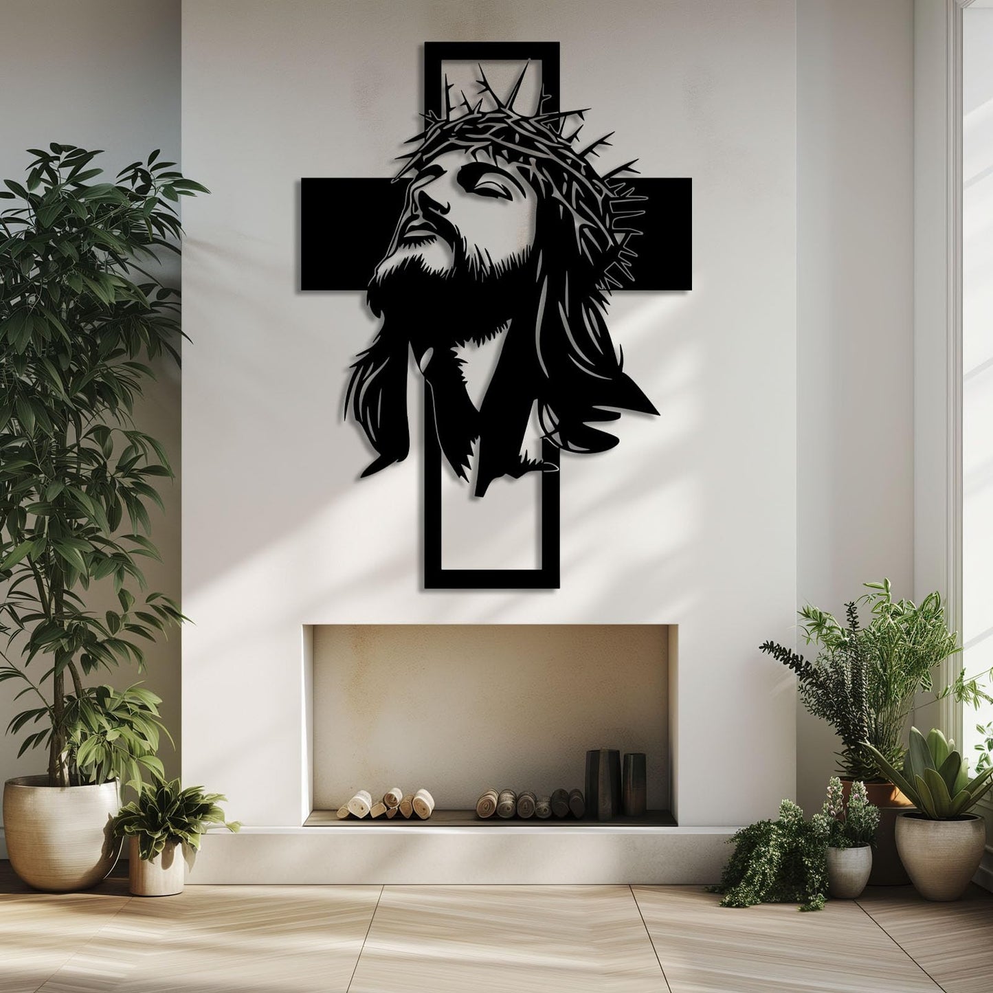 kawazu Metal Jesus Cross Wall Art, Christian Metal Wall Art, Jesus Cross Home Decor, Crosses Hanging, Large Crucifix Decorations for Church (Black, 30"x21"/76x54cm)