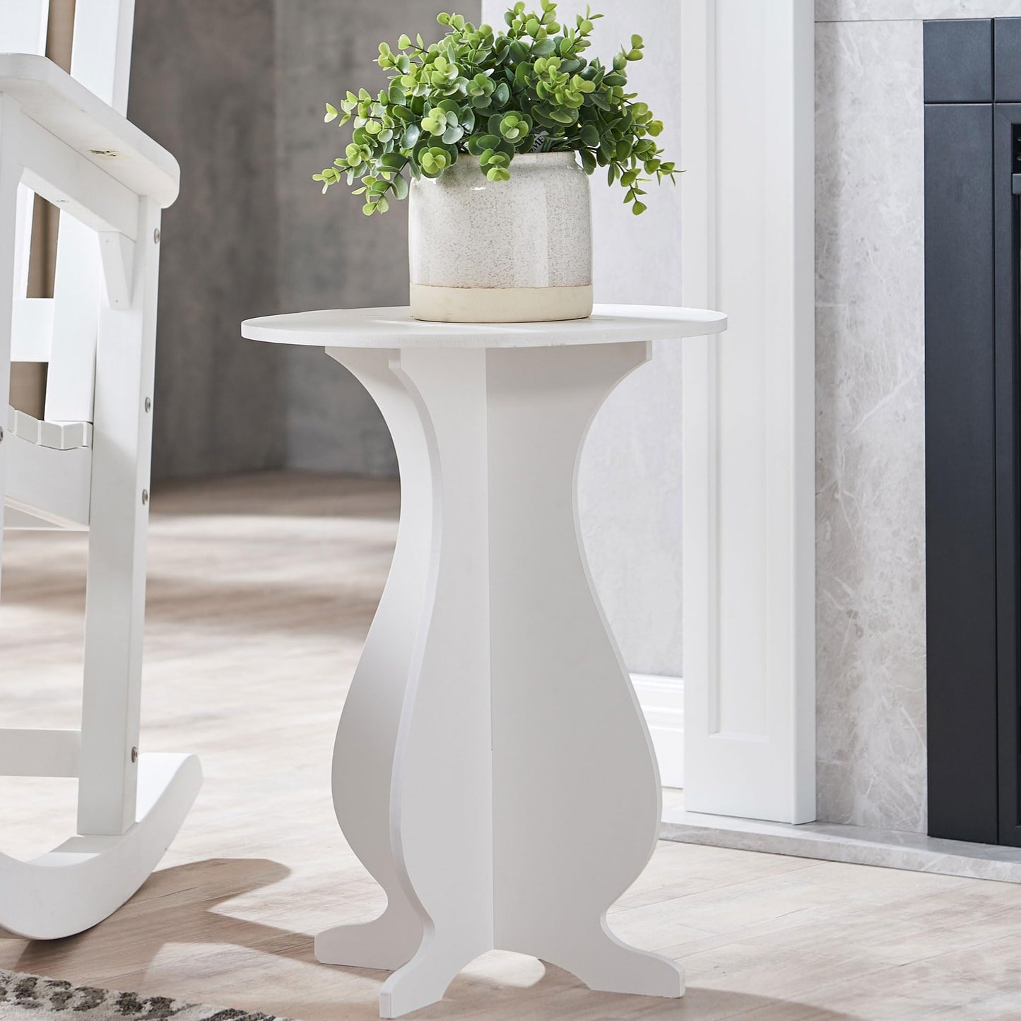 Kings Brand Furniture - Carver Side End Table Plant Stand for Living Room, Bedroom, White