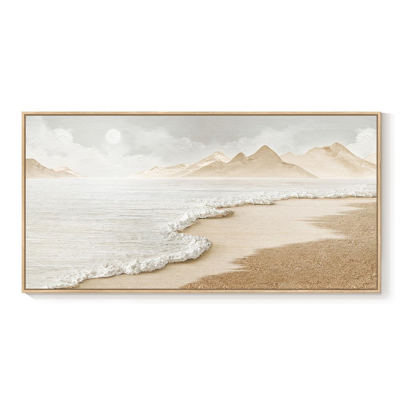 Framed Boho Coastal Beach Wall Art for Living Room, Extra Large Neutral Ocean Canvas Artworks for Walls, Horizontal Abstract Minimalist Coastal Art Print for Bedroom Kitchen Office Walls, 30x60 Inch