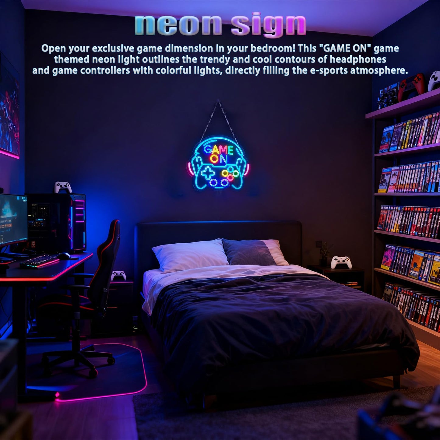 Dimmable Gamer Neon Sign, Game Controller Shaped LED Neon Sign for Gaming Room Decor, 15"x13" USB Powered Adjustable Brightness Gamepad LED Sign for Boys Room, Cool Gamer Gift for Teens and Kids