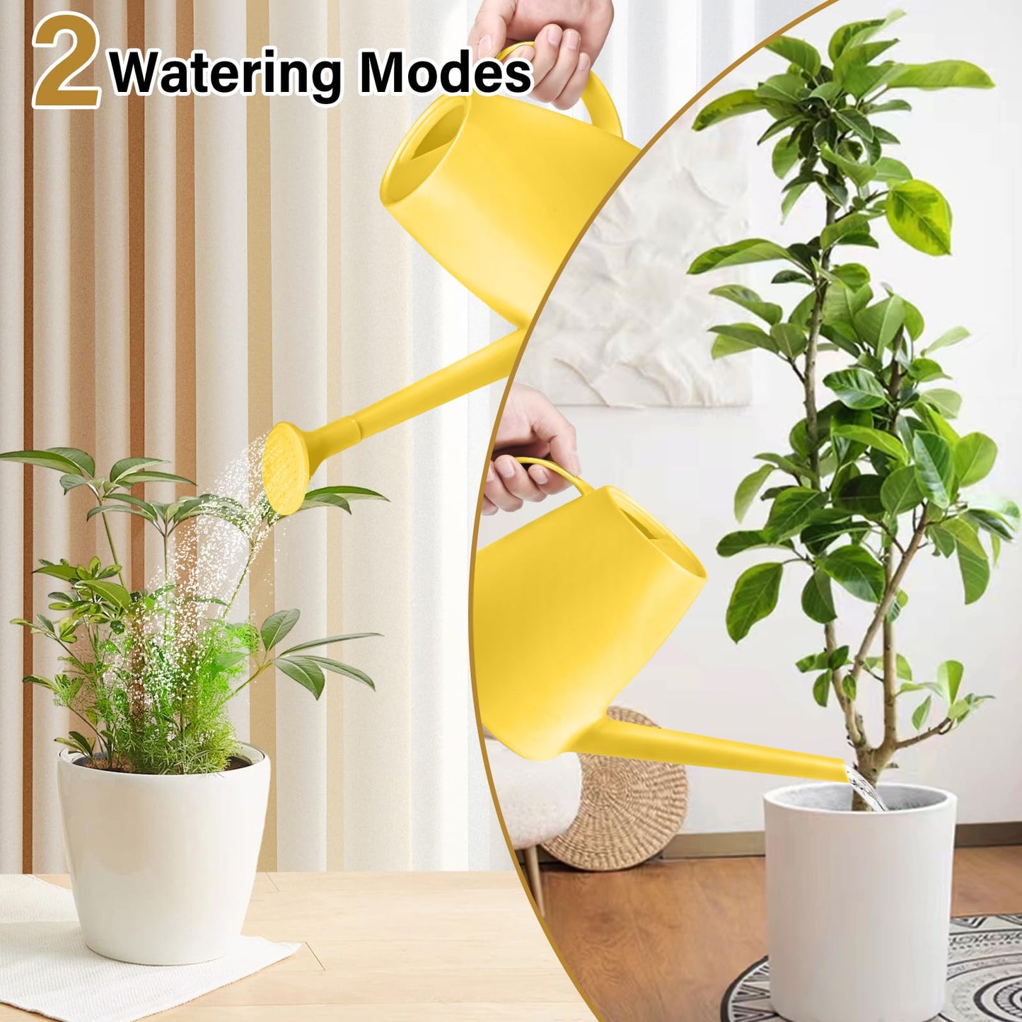 TTAOE GN Plastic Watering Can - for Indoor and Outdoor House Plant Garden - with Long Spout - 1/2 Gallon - Yellow
