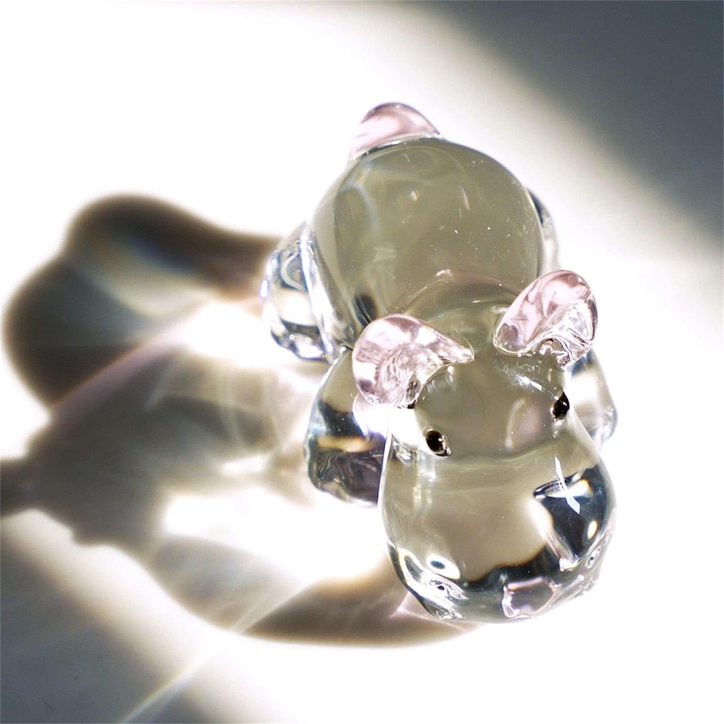 HDCRYSTALGIFTS 2.8inch Crystal Hippo Figurines Collectibles Gift for Women Art Glass Hippopotamus Statue Animal Paperweight Ornament for Table Home Decoration