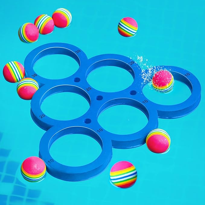 Hiboom Pool Game with Score, Combo Foam Pool Floats with 10 Colorful Tossing Balls, Toss Game Swimming Party Toys Accessories for Family Par, Dive Rings(Triangle,Blue)