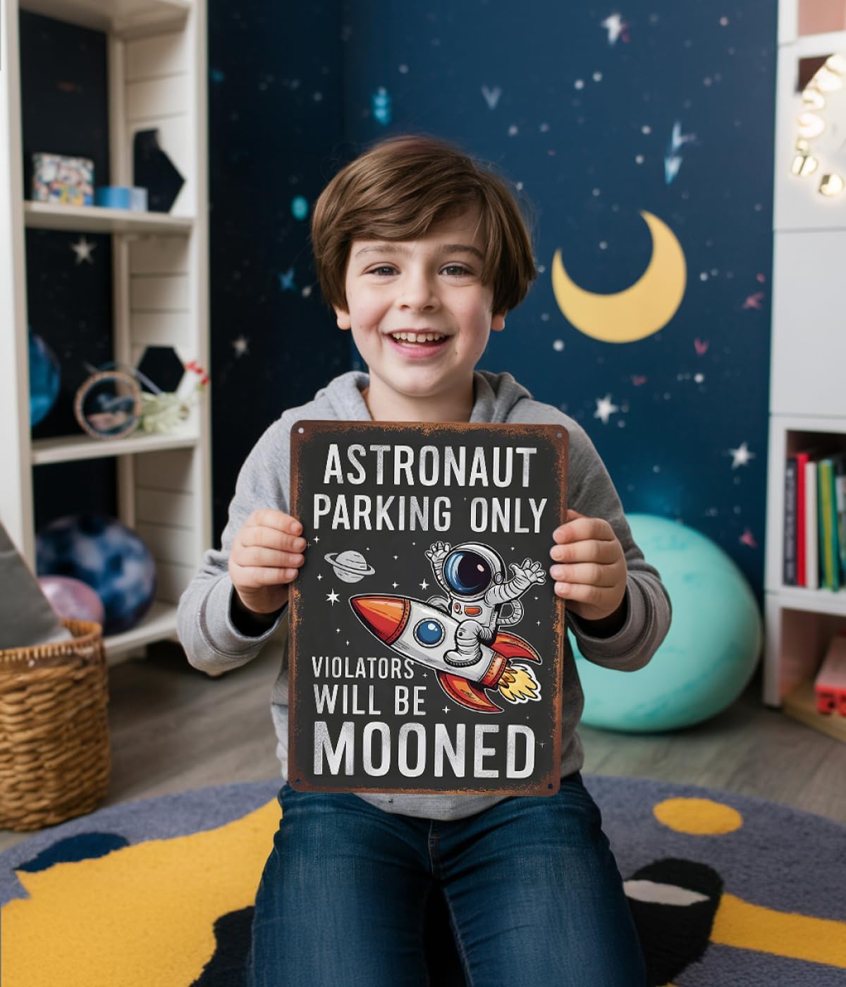 Opix Design Astronaut Parking Sign - Funny Space Room Decor for Boys, Outer Space Gift