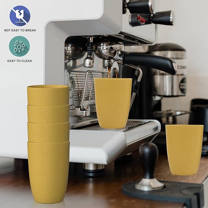 Wrova Wheat Straw Cups 6 PCS Good Alternative to Plastic Reusable Cups 12 oz Unbreakable Drinking Cup Reusable Dishwasher Safe Water Plastic Glasses Yellow