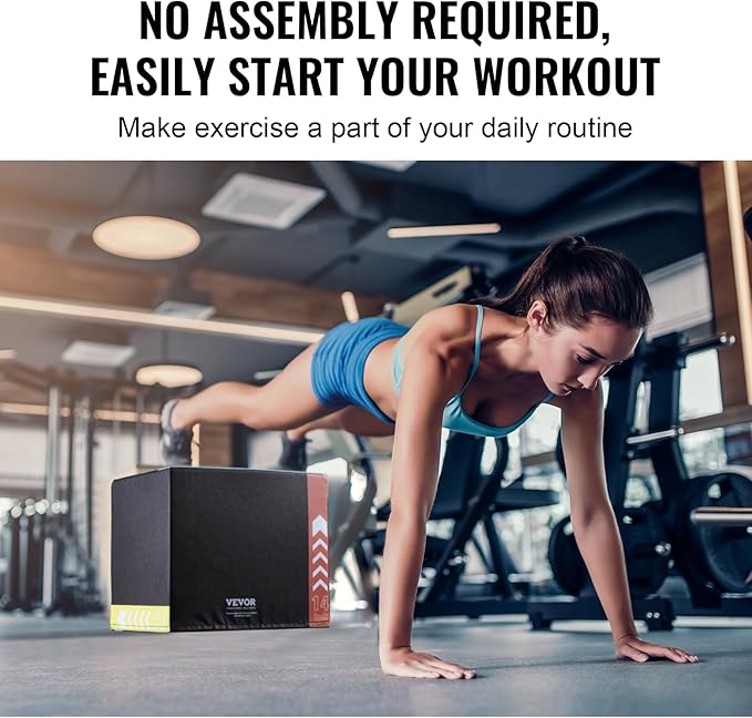 VEVOR 3 in 1 Plyometric Jump Box, Cotton Plyo Box, Platform & Jumping Agility Box, Anti-Slip Fitness Exercise Step Up Box for Home Gym Training, Conditioning Strength Training, Multiple Sizes, Black