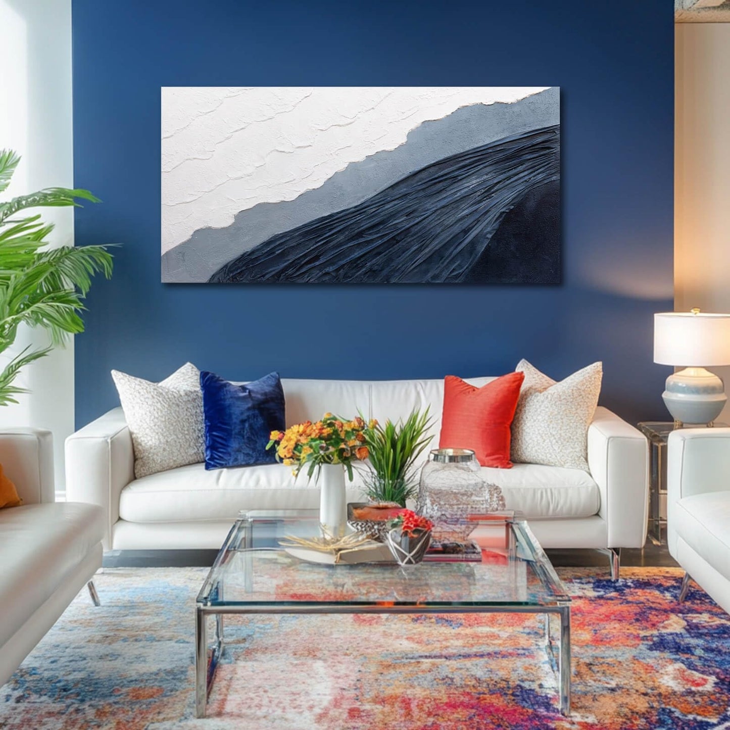 Ocevarin Blue and White Canvas Wall Decor Abstract Wall Art for Bedroom Neutral Art Prints Minimalist Home Decor 24"x 48" Pictures for Living Room