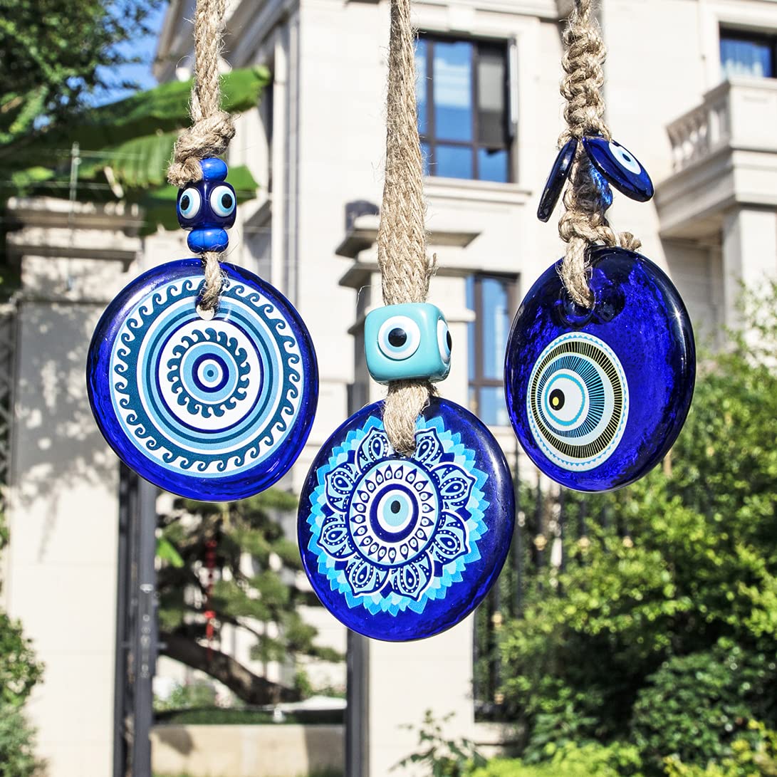 3.1'' Large Glass Evil Eye Amulet Turkish Nazar Bead Home Protection Charm Wall Hanging Ornament for Christmas Tree